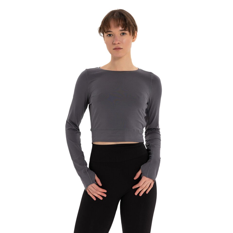 Inguz Sırtı Üçgen Detay Parmak Geçmeli Modal T-Shirt