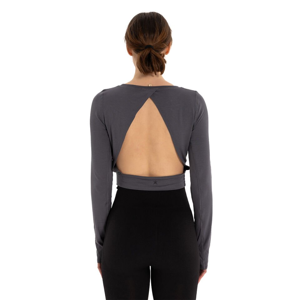 Inguz Sırtı Üçgen Detay Parmak Geçmeli Modal T-Shirt