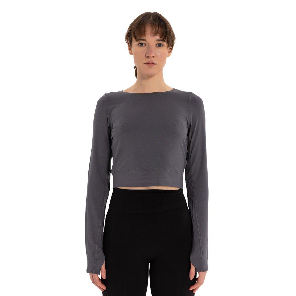 Inguz Sırtı Üçgen Detay Parmak Geçmeli Modal T-Shirt