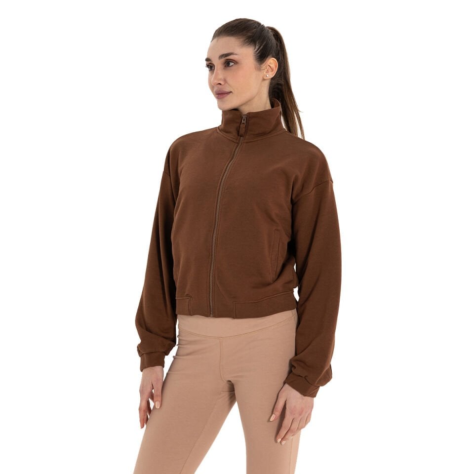 Dik Yaka Fermuarlı Organik Pamuk Sweatshirt
