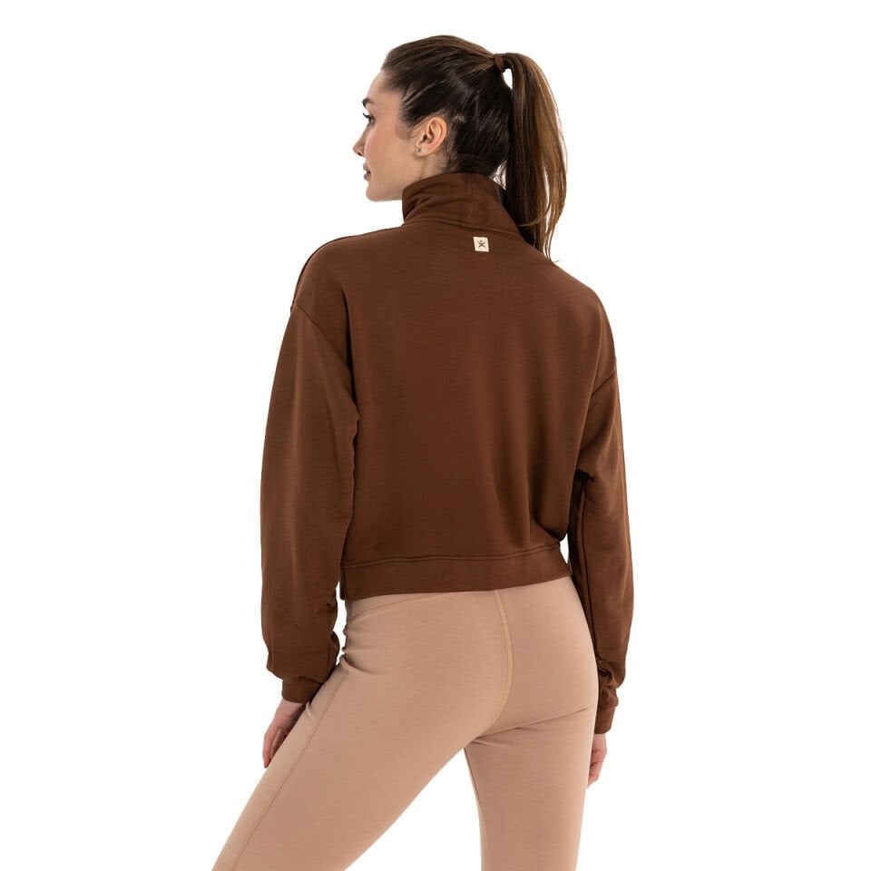 Dik Yaka Fermuarlı Organik Pamuk Sweatshirt