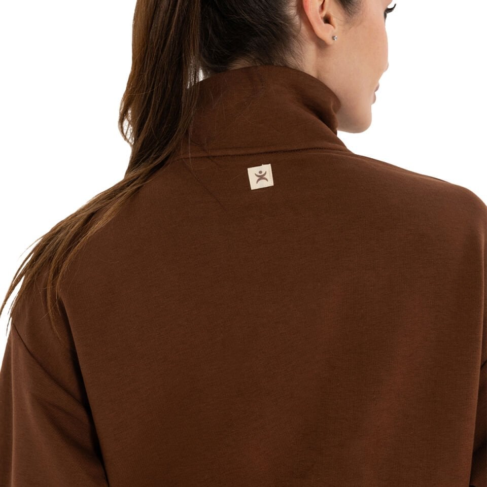 Dik Yaka Fermuarlı Organik Pamuk Sweatshirt