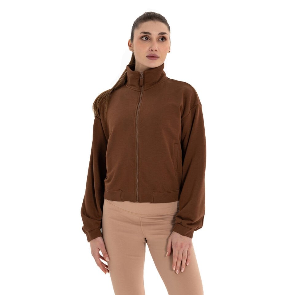 Dik Yaka Fermuarlı Organik Pamuk Sweatshirt
