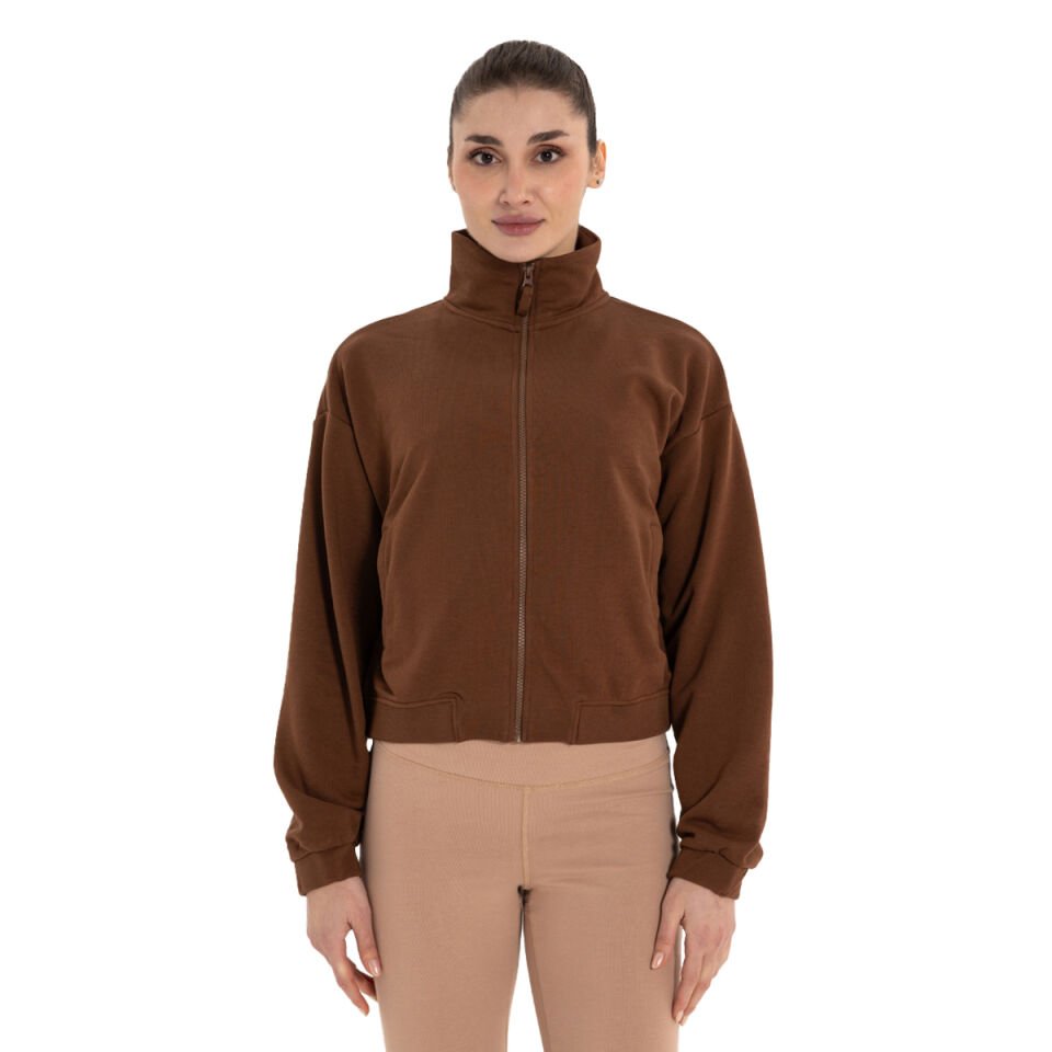 Dik Yaka Fermuarlı Organik Pamuk Sweatshirt