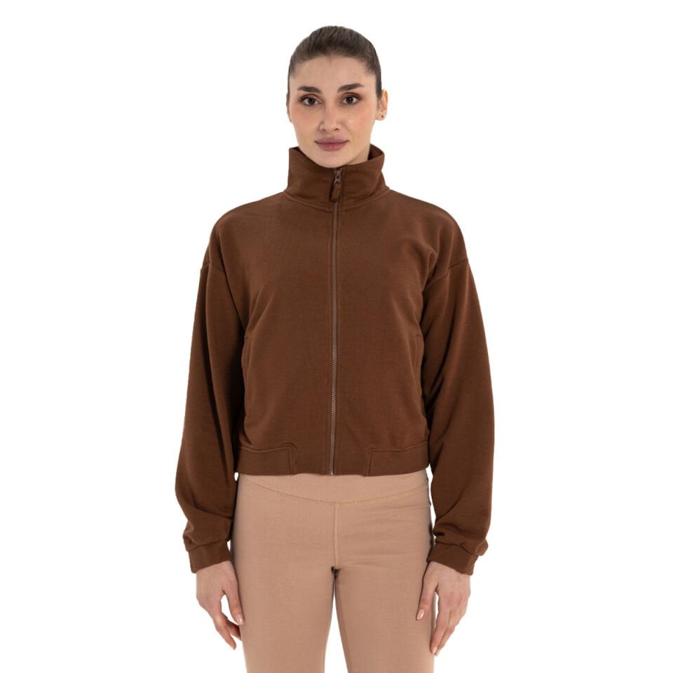 Stand Collar Zippered Organic Cotton Sweatshirt