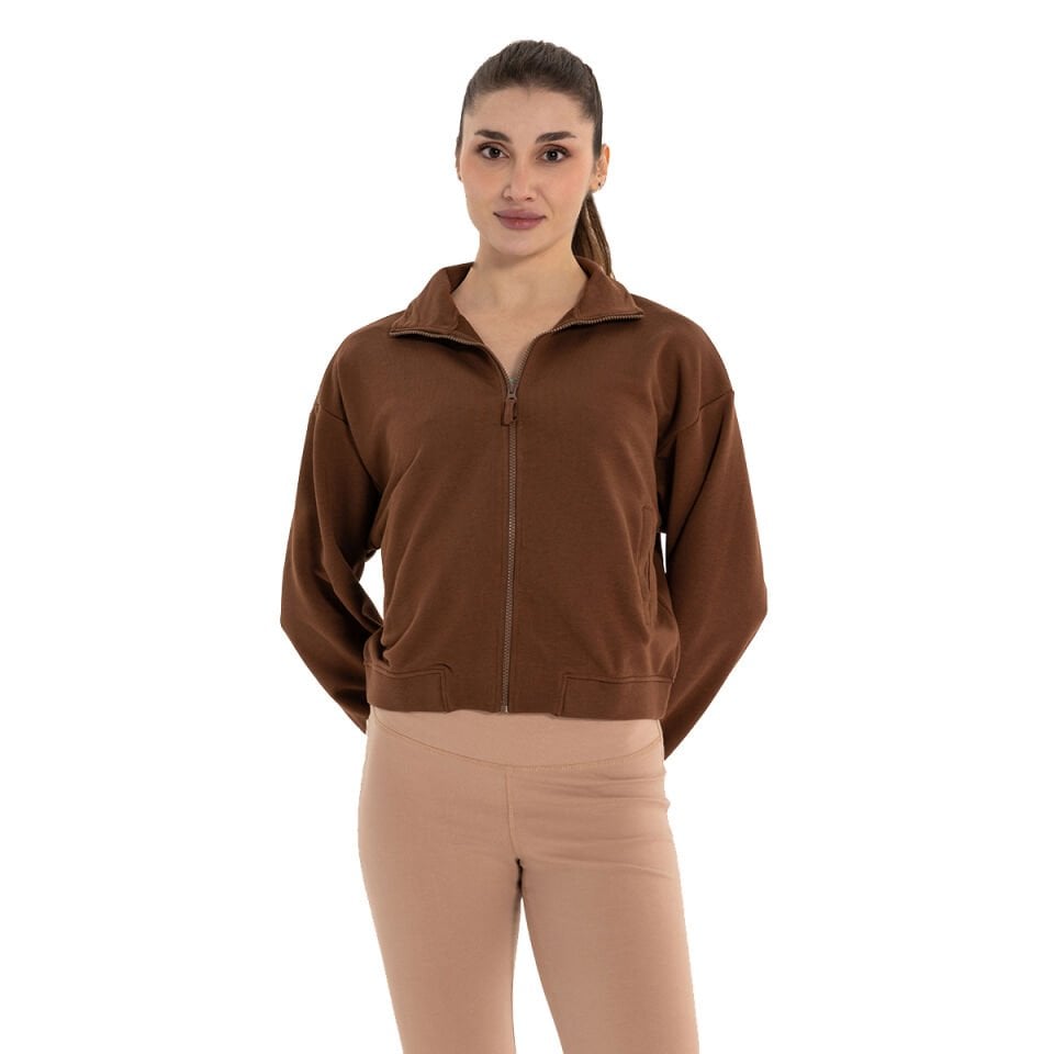 Dik Yaka Fermuarlı Organik Pamuk Sweatshirt