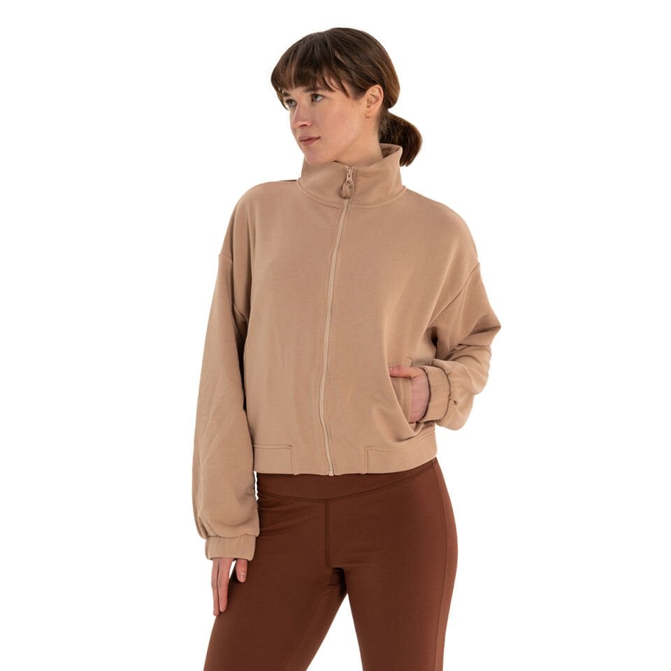 Stand Collar Zippered Organic Cotton Sweatshirt