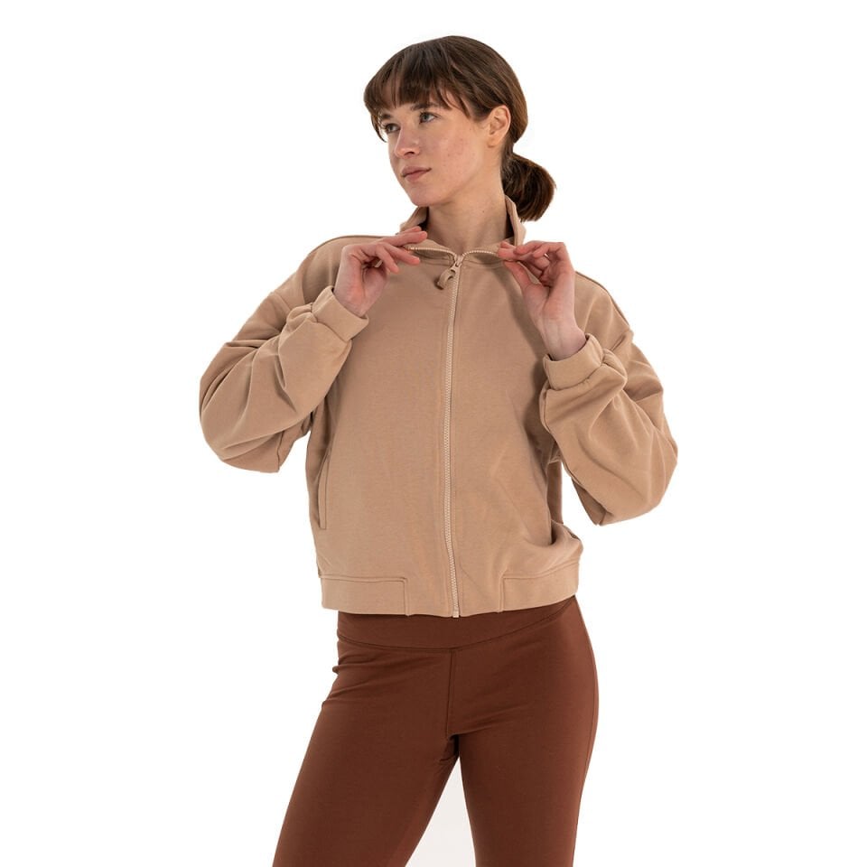 Stand Collar Zippered Organic Cotton Sweatshirt