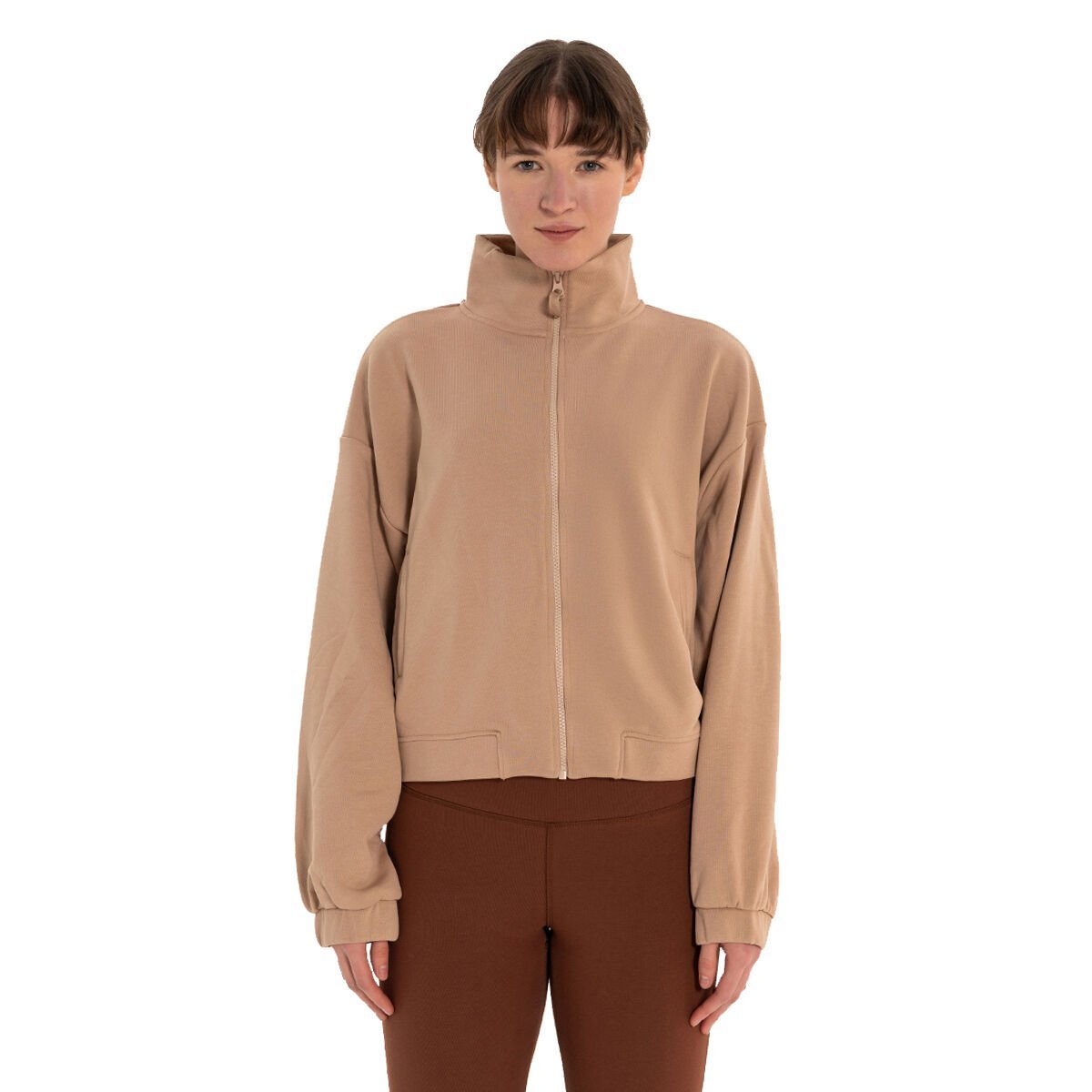 Stand Collar Zippered Organic Cotton Sweatshirt