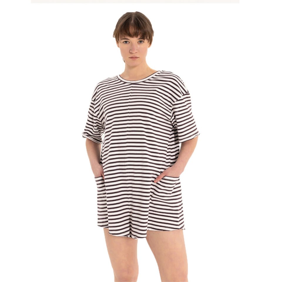 Striped 100% Cotton Shorts Overalls
